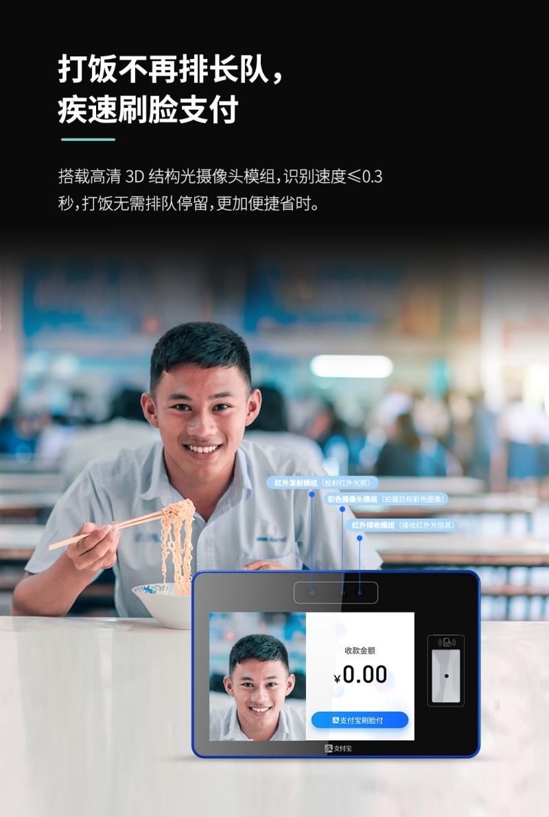 熵基ZTHP560面部消費終端：金融級刷臉支付，食堂團餐就用它！