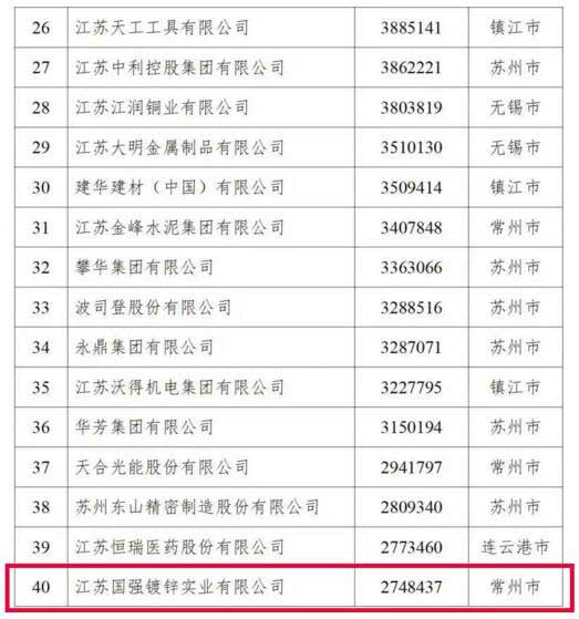 江蘇民營企業(yè)制造業(yè)100強