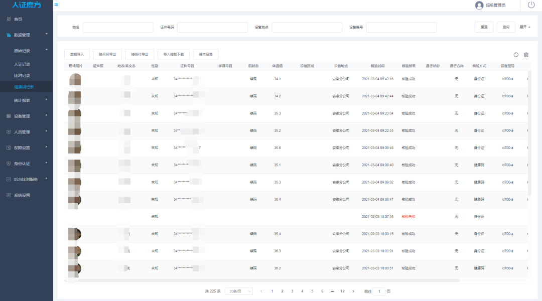 人證魔方疫情防控管理平臺(tái)